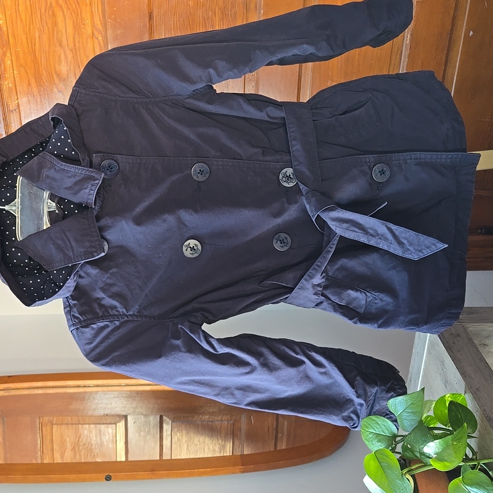 Lands' End Classic Navy Belted Hooded Mackintosh Pea Coat Small